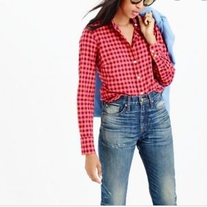 J.crew plaid pink and red button up cotton top